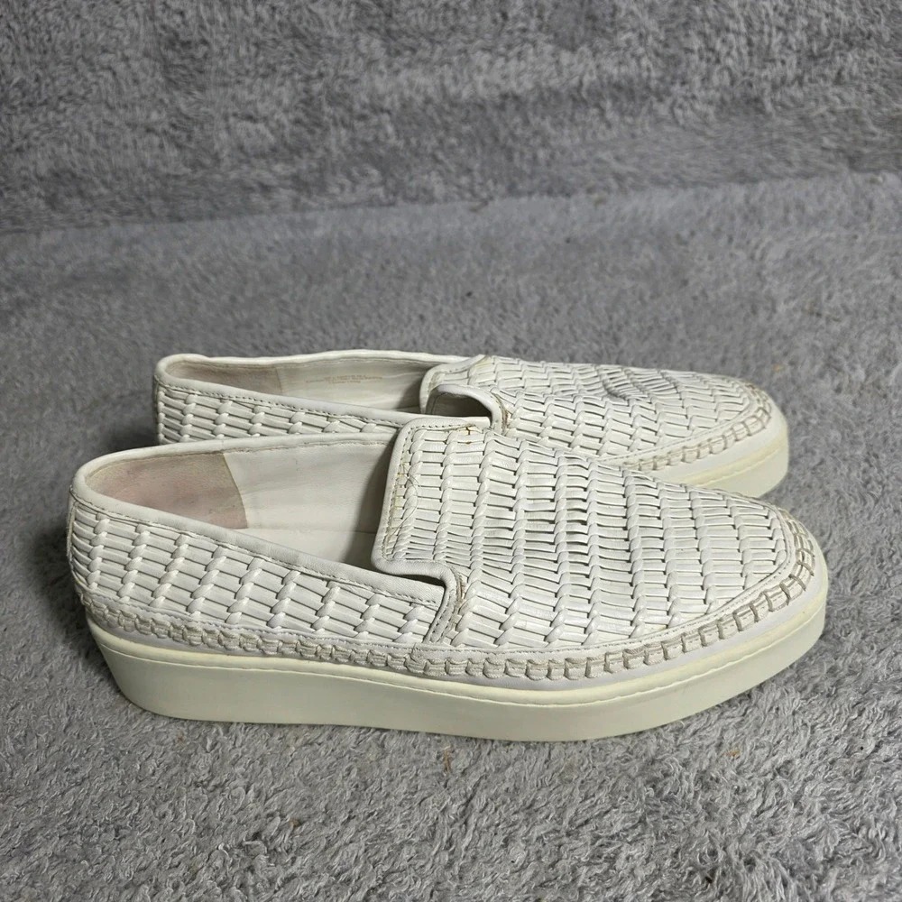 VINCE Woven Leather Platform Sneakers Slip‎ On Stafford White US 9.5 EUR 38.5